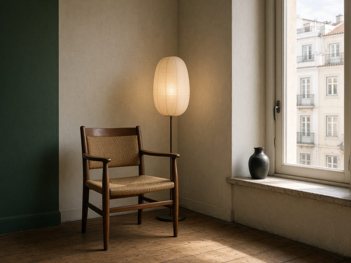 Mattina infrasettimanale nell'atelier, sedia e lampada